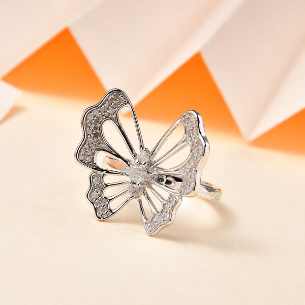 GP Italian Garden Kollektion- Wei&szlig;er Diamant und blauer Saphir-Ring, 925 Silber rhodiniert - 0,51 ct, image number 1