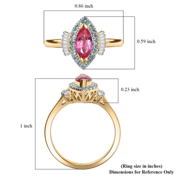 LUXORO zertifiziert und gepr&uuml;ft AAAA Padparadscha Saphir, Paraiba Turmalin und Diamant Ring in 585 Gold - 1,56 ct. image number 5