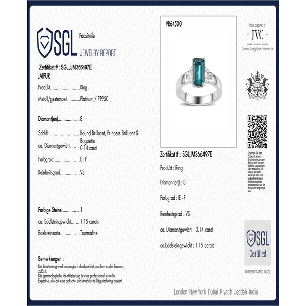 RHAPSODY - AAAA Pirineu Lagunen Turmalin, Weißer Diamant SGL zertifiziert Ring 950 Platin (Größe 20.00) ca. 1.19 ct image number 9