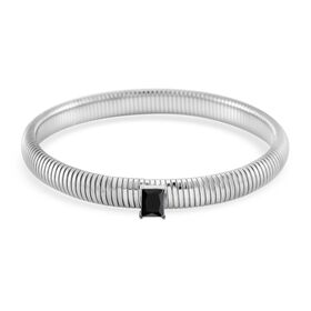 Schwarzes Kristall Armband, flexibel, Reiner Edelstahl, silberfarben