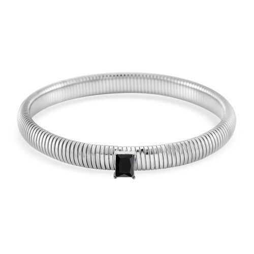 Schwarzes Kristall Armband, flexibel, Reiner Edelstahl, silberfarben image number 0