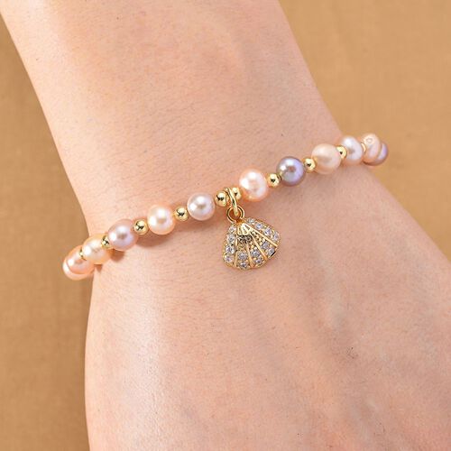 Mehrfarbige Süßwasser Perle, Zirkonia Armband ca. Flexibles cm Messing Standard image number 1