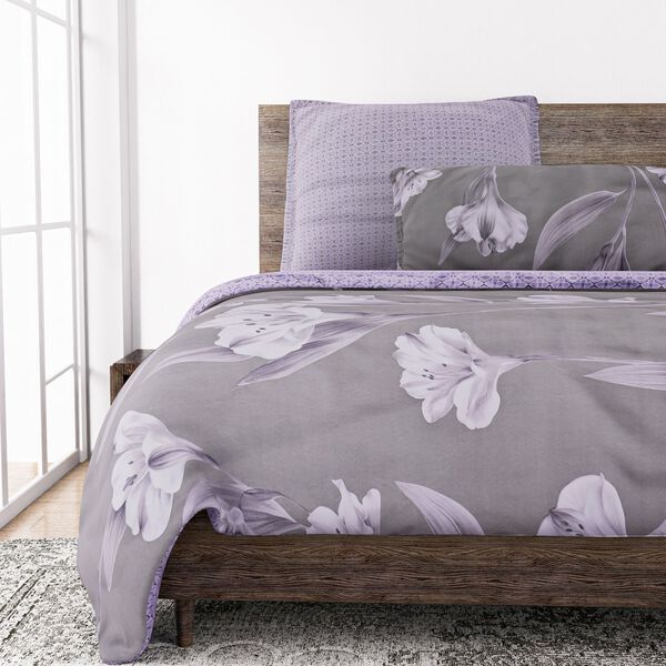 6-tlg. Bettwäsche-Garnitur mit doppelseitigem Druck, Blumenmuster, grau image number 6