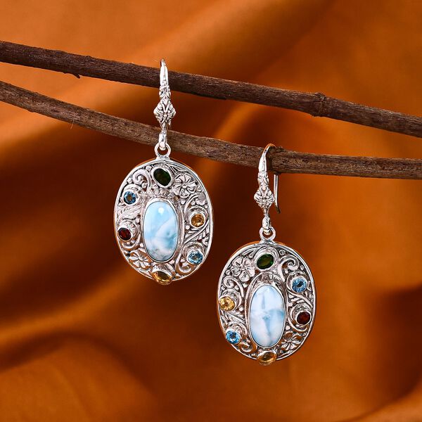 Larimar, Nat&uuml;rlicher Chromdiopsid Ohrringe 925 Silber ca. 10.62 ct image number 1