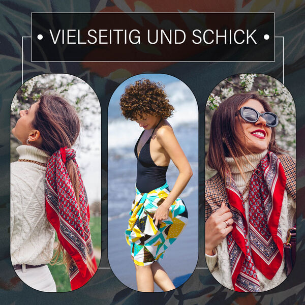 LA MAREY - 100% Maulbeeren-Seidenschal, Chiffon, 110x180cm, Blau und rot image number 5