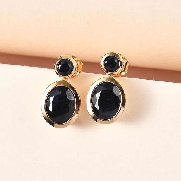 Schwarze Saphir Ohrringe, 925 Silber Gelbgold Vermeil ca. 5.71 ct image number 2