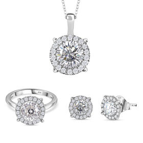 Moissanit Schmuckset - 925 Silber rhodiniert