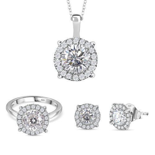 Moissanit Schmuckset - 925 Silber rhodiniert image number 0