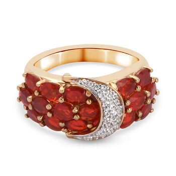 Mexikanischer Kirschfeuer-Opal und Zirkon-Ring, 925 Silber Gelbgold Vermeil (Gr&ouml;&szlig;e 18.00) ca. 2,34 ct