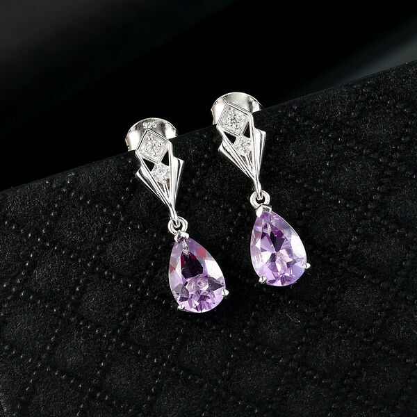 Zeitlose Art Kollektion - AA Rose De France Amethyst, Weißer Zirkon Ohrringe 925 Silber platiniert ca. 2.39 ct image number 2