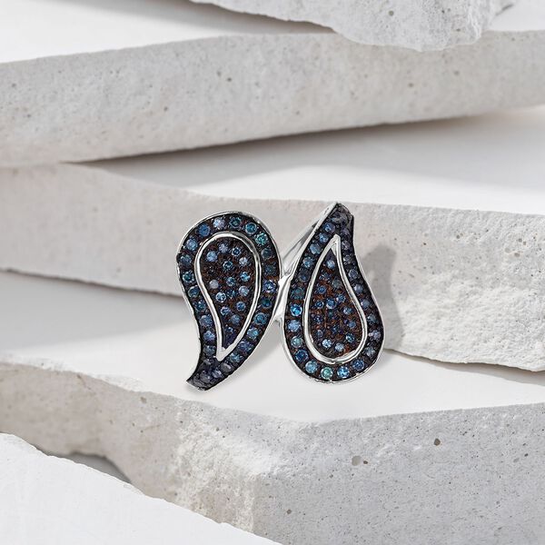 Blauer Diamant Ring, 925 Silber platiniert (Gr&ouml;&szlig;e 16.00) ca. 0,50 ct image number 2