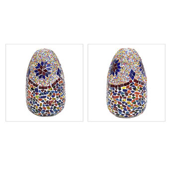 Handgefertigte, orientalische Mosaik Glas Tischlampe - Eiform, Gr&ouml;&szlig;e 15x15x48 cm, Mehrfarbig