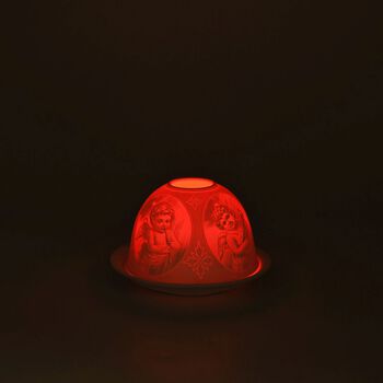 LED-Porzellan-Teelichthalter - Motiv Engel, 13-Farben-LED mit Fernbedienung, Durchmesser 10,5 cm, H&ouml;he 7,5 cm