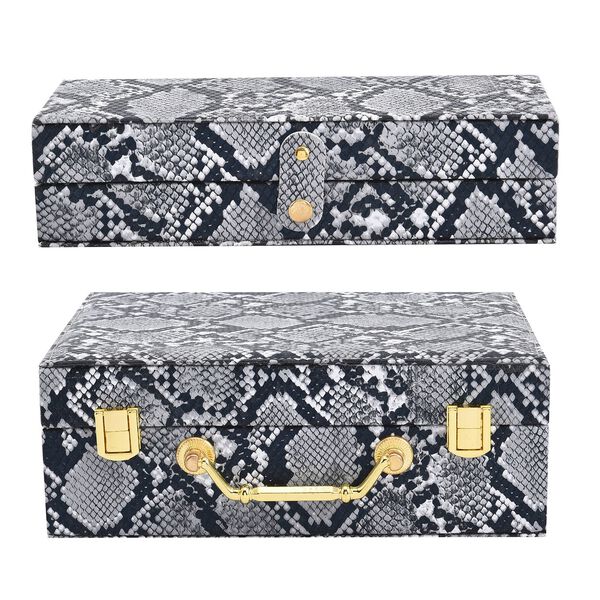 2er-Set, Schmuckkasten mit Reise-Etui aus Kunstleder mit Python-Pr&auml;gung, 24x19x9 und 22x17x3 cm, Grau image number 2