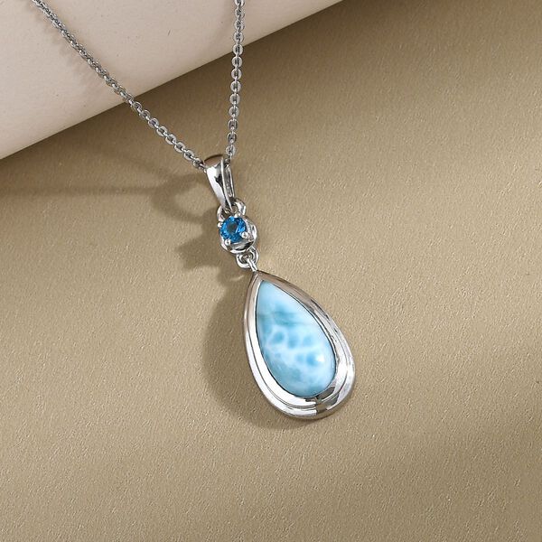 Larimar und Neon Apatit-Anh&auml;nger mit Kette, 925 Silber platiniert ca. 3.22 ct image number 3