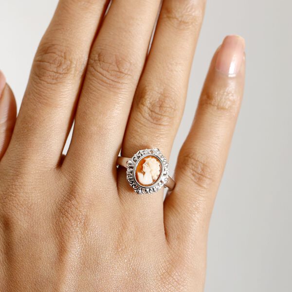 Italienischer Kamee Ring aus Conch-Muschel in Silberton image number 2