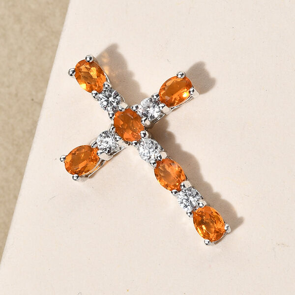 Salamanca Feueropal und weißer Zirkon-Anhänger, 925 Silber platiniert ca. 1,16 ct image number 3