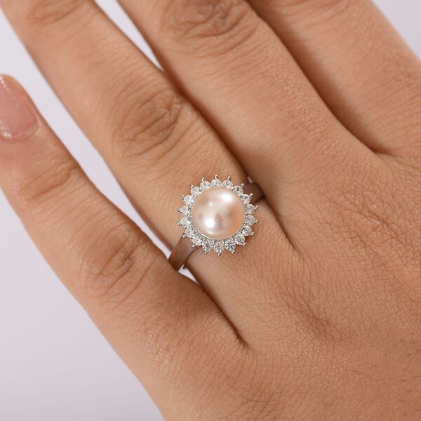 Pfirsich-Süßwasser Perle und Zirkon Ring image number 3