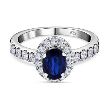 AAA Kyanit, Wei&szlig;er Zirkon Ring, 925 Silber platiniert, (Gr&ouml;&szlig;e 20.00) ca. 1.62 ct