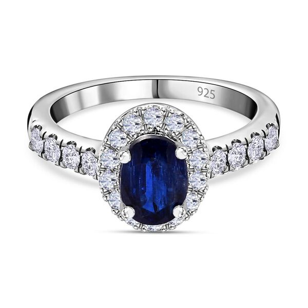 AAA Kyanit, Wei&szlig;er Zirkon Ring, 925 Silber platiniert, (Gr&ouml;&szlig;e 20.00) ca. 1.62 ct