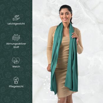 Reiner Viskose-Schal mit Fransen, 70x195cm, Blaugr&uuml;n