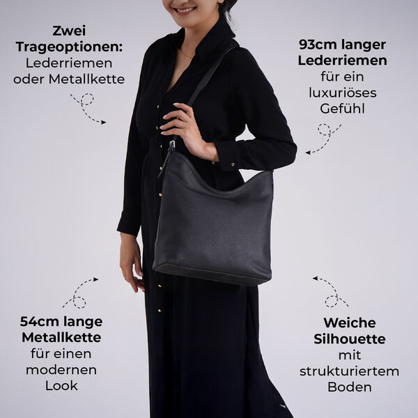 Hobo Umhängetasche aus Echtleder in Schwarz image number 4