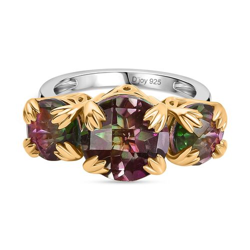 Lotus Trilogy - D joy Wassermelonen Quarz Triplette Ring, 925 Silber platiniert und vergoldet (Größe 16.00) ca. 6,96 ct image number 0