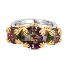 Lotus Trilogy - D joy Wassermelonen Quarz Triplette Ring, 925 Silber platiniert und vergoldet (Größe 16.00) ca. 6,96 ct
