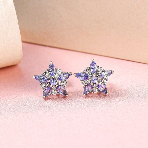 Tansanit und wei&szlig;e Zirkon-Ohrringe - 1,18 ct. image number 2