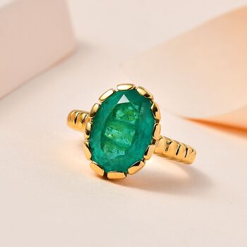 Smaragd-Quarz-Triplette Ring, 925 Silber Gelbgold Vermeil (Gr&ouml;&szlig;e 21.00) ca. 6.41 ct