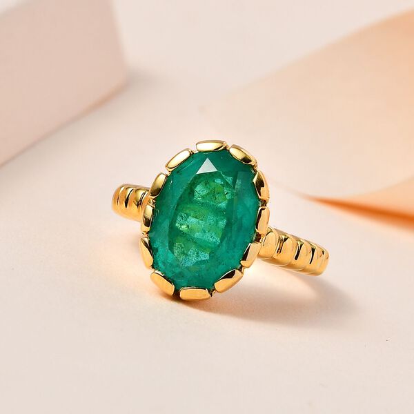 Smaragd-Quarz-Triplette Ring, 925 Silber Gelbgold Vermeil (Gr&ouml;&szlig;e 21.00) ca. 6.41 ct image number 2