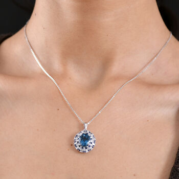 D'Joy London Blau Topas, Wei&szlig;er Zirkon Schmuckset ca. 50 cm 925 Silber rhodiniert ca. 6,72 ct.