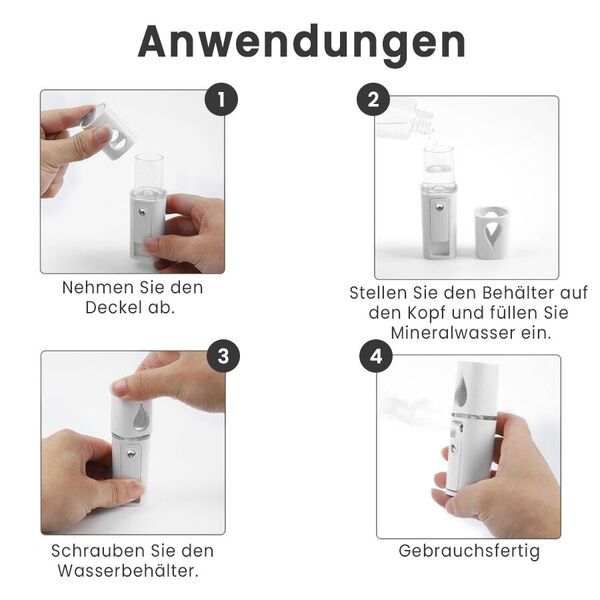 Nano Gesichtsspray mit Licht, Spiegel und USB-Kabel - Wei&szlig; image number 5