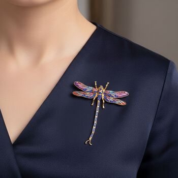 Schwarze Kristall Libelle Brosche emailliert