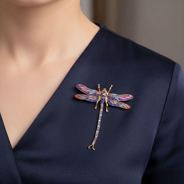 Schwarze Kristall Libelle Brosche emailliert image number 3