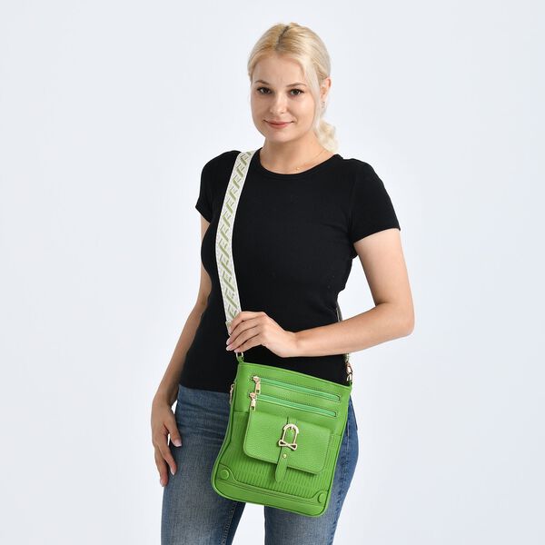 Elegante Umhängetasche aus feinem Lederimitat mit Mehrfachfächern, 24x27 cm, Olivgrün image number 3