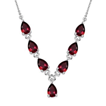 Rote Granat Halskette, ca. 45 cm, 925 Silber ca. 3.64 ct