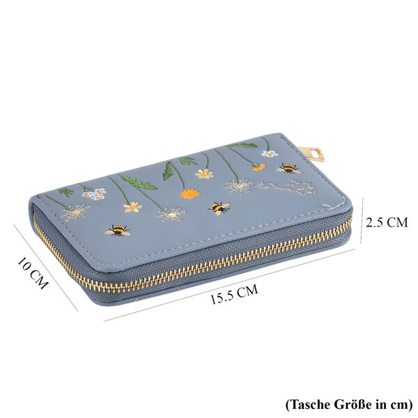 PU-Geldb&ouml;rse mit RFID-Schutz, Bienenmuster, 15,5x2,5x10cm, Blau image number 7