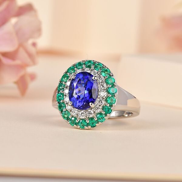RHAPDOSY AAAA Tansanit, Kolumbianischer Smaragd und VS Diamant-Ring in 950 Platin - 3,29 ct. image number 10