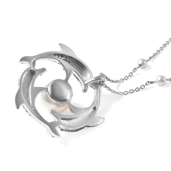 Wei&szlig;e Muschelkernperlen und mehrfarbige Kristall-Halskette image number 4