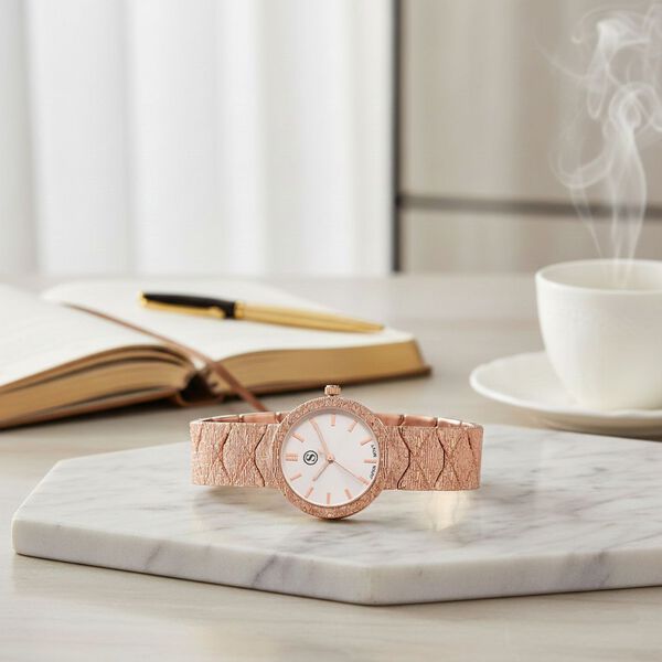 STRADA - Japanisches Uhrwerk, Weiß Zifferblatt mit Roségoldplattiertem Alloy Armband, 20 cm image number 1