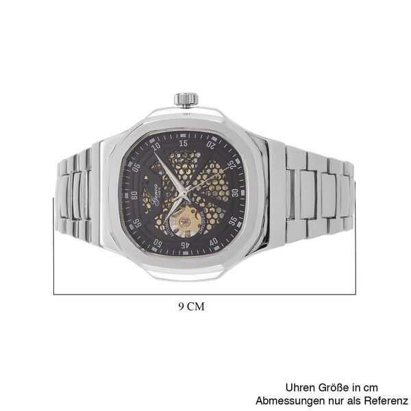 GENOA - Automatikuhr mit Skelett-Design, Edelstahlarmband, 3ATM wasserdicht, Schwarzes Zifferblatt, ca. 22 cm image number 7