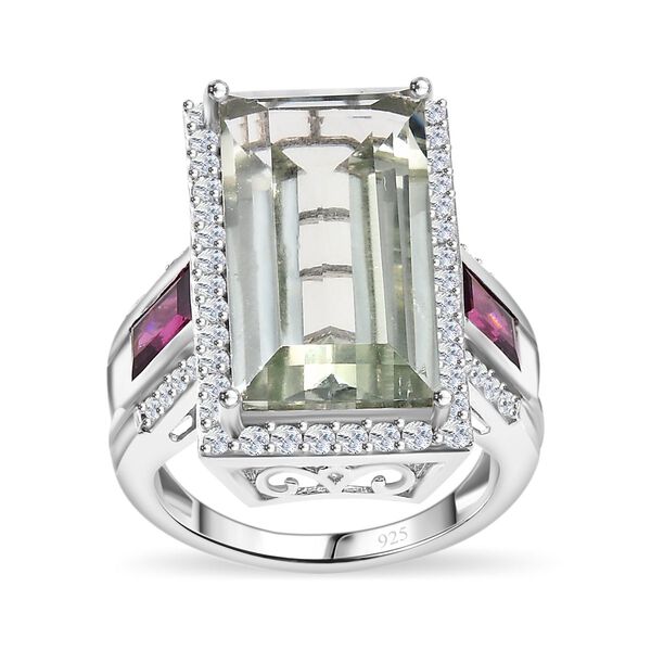 Prasiolith, Rhodolith Granat und Zirkon-Ring - 13,70 ct. image number 4