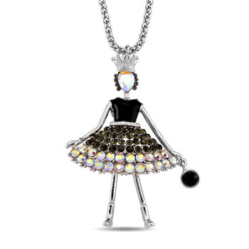 Mehrfarbiger Kristall Ballerina Anh&auml;nger mit Kette ca. 63.5 cm + 5 cm Extender, Legierung, Legierung emailliert