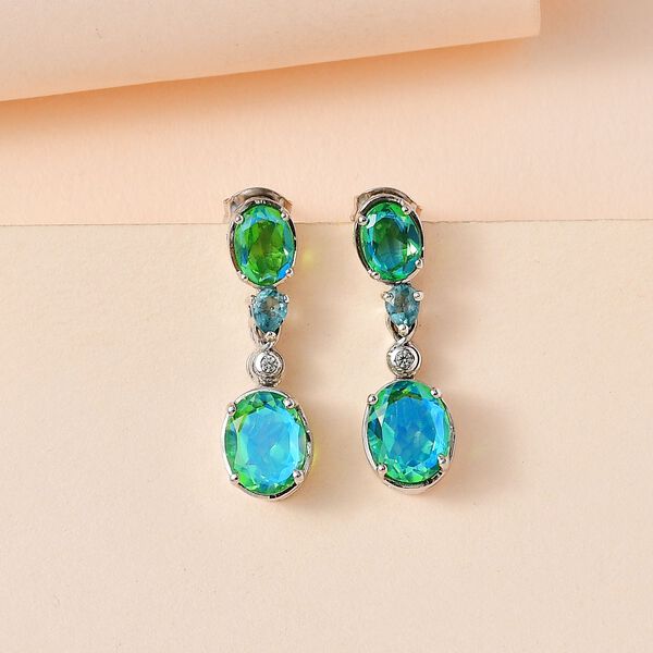 Pfau Triplett Quartz, Paraiba-Apatit und Zirkon Ohrringe - 6 ct. image number 2