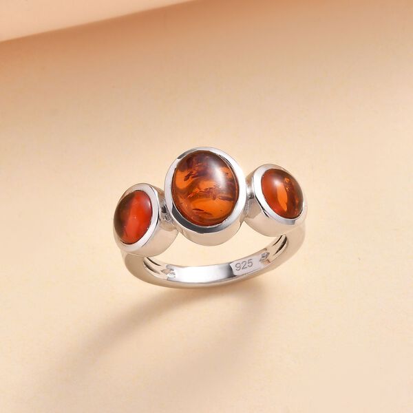 Natürlicher baltischer Bernstein Ring, 925 Silber rhodiniert, (Größe 17.00) ca. 1.47 ct image number 2