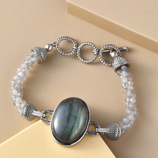 Labradorit Armband ca. 19 cm Edelstahl ca. 51,68 ct image number 2