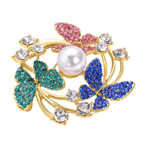 K&uuml;nstliche Perlen- und  Zirkonia-Brosche, goldfarben ca. 3,00 ct image number 3