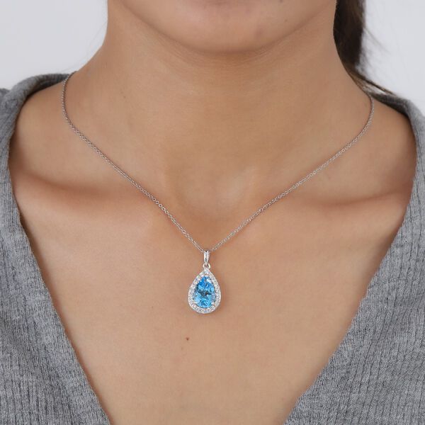 Schweizer Blautopas und Zirkon Halo-Anhänger, 925 Silber platiniert ca. 5,17 ct image number 2