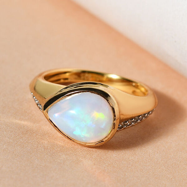 Nat&uuml;rlicher, &auml;thiopischer Opal und Zirkon-Ring, 925 Silber Gelbgold Vermeil  ca. 1,76 ct image number 3
